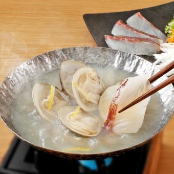 Seafood shabu-shabu served with clam broth