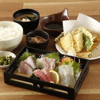 Sashimi and tempura set meal