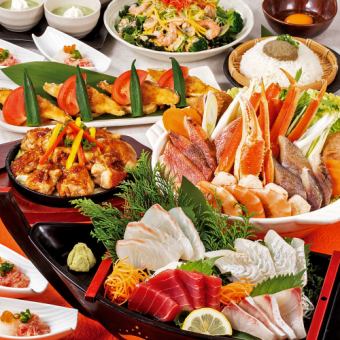 <横断幕特典>【忘年会プレミアム】本ズワイ蟹入り海鮮鍋や若鶏トリュフ全8品+2H飲放付5500円