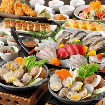 [Treasure Fishing Course] 8 dishes including 5 kinds of raw oyster sashimi, steamed clams in a ceramic pot, tuna cheek cutlet, etc. + 2 hours of all-you-can-drink for 6000 yen.