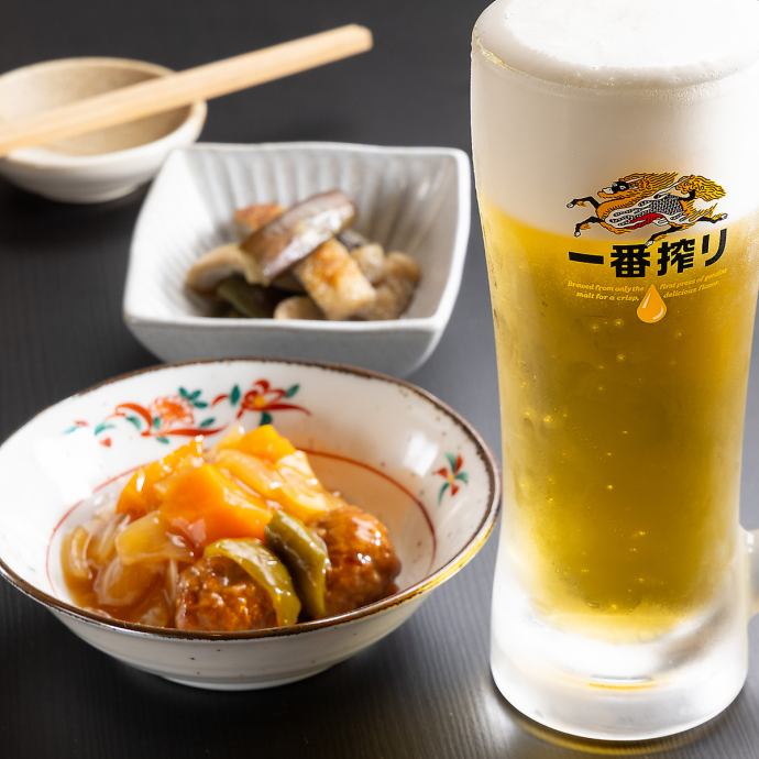 ドリンク（ビールorハイボール）と小鉢2種がつくセンベロセット♪ | 居酒屋呑蔵