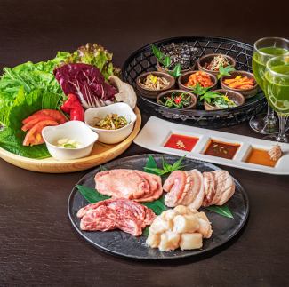 Kyoto pork, Japanese beef Gopchang, skirt steak, beef tongue set