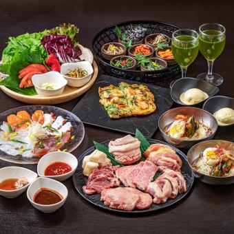 【京都ぽーくサムギョプサル＆特選和牛・京鴨】全7品◇新羅コース◇5,500円　韓国　祇園　焼肉　