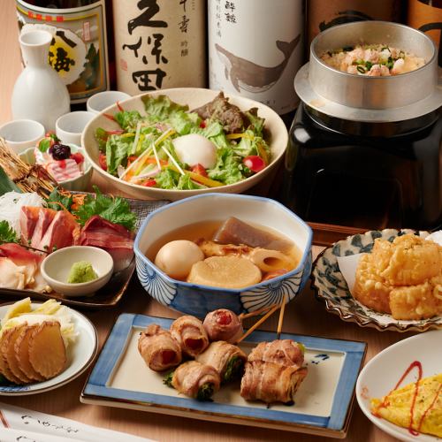 Vegetable rolls, rice pot and oden