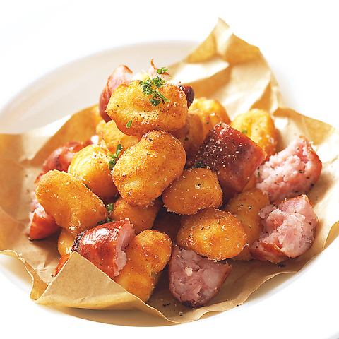 Assortment of fried gnocchi and pancetta