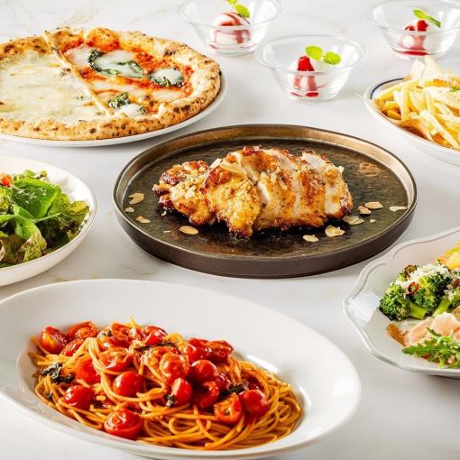 9/3～《料理のみ》サルヴァトーレコース★チキンソテー、人気ピッツァ2種、パスタ等全7皿11品