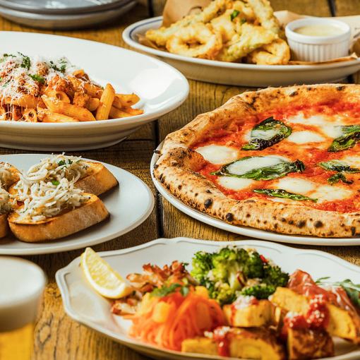 《2H飲み放題付》カジュアルプラン★人気No.1ピッツァ、前菜5種、パスタ等全5皿9品