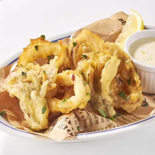 Squid and maitake mushroom fritters