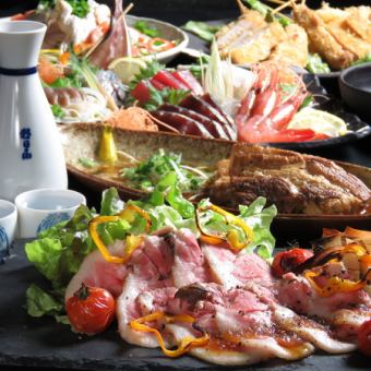 【品嚐五月的招牌豬肉料理♪】包括低溫烤豬肩肉在內的2小時4500日元無限暢飲套餐。