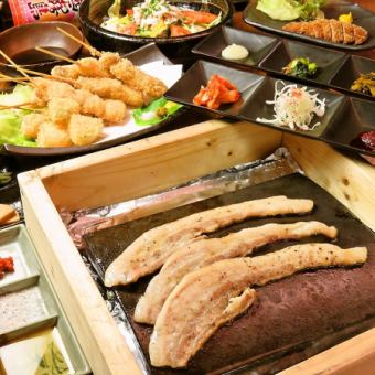 Great for drinking! [Same-day reservation OK course♪] 2 hours of all-you-can-drink included. Kushiage (deep-fried skewers), famous tile-grilled dishes, etc. 3,500 yen course