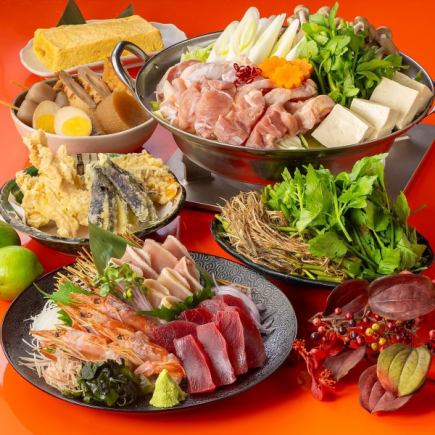 当日OK☆東北地酒15種120分飲放付◎鶏屋さんの刺身 3点&仙台せり鍋&チキンステーキ等全8品4500円