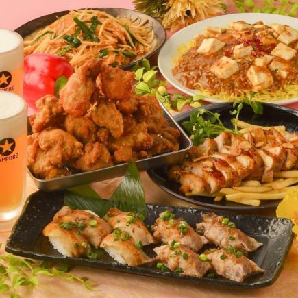 当日OK《黒ラベル120分飲み放題付》おでん盛り合わせ/チキンステーキ&麻婆焼きそば等全7品3500円