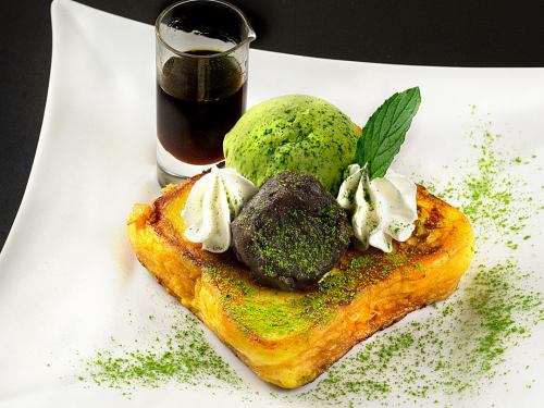 French toast with red beans and matcha ice cream
