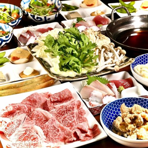 【음방 포함】【흑모 와규 스키야키 냄비 코스】9품 120분 음료 무제한 포함 6500엔(부가세 포함)