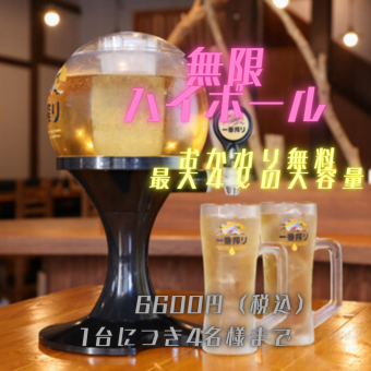 【∞無限ハイボール∞】ハイボール好きにはオススメ！！1台につき4名様まで利用可！