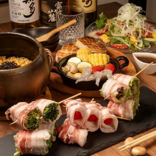 大満足！阿波躍鶏のたたきや黒豚の野菜串等！飲放題90分付全6品6600円(税込) 