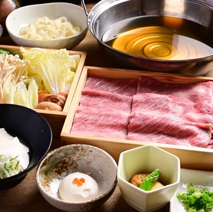 爱知县产稀有牛肉【团子牛涮锅会席套餐 5,500 日元】+1,500 日元 / +2,000 日元无限畅饮◎