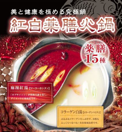 【選べるお肉◎】薬膳紅白火鍋含む全9品火鍋コース4000円　料理のみ