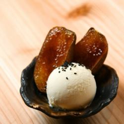 Freshly baked Annou sweet potato with ice cream