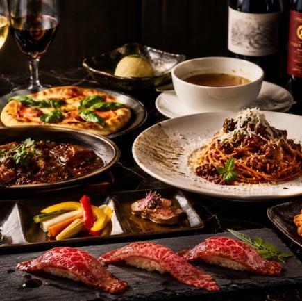 【120分飲み放題】A5和牛寿司と熟成ピザを堪能！贅沢イタリアンコース◎全9品【5500円→4500円】