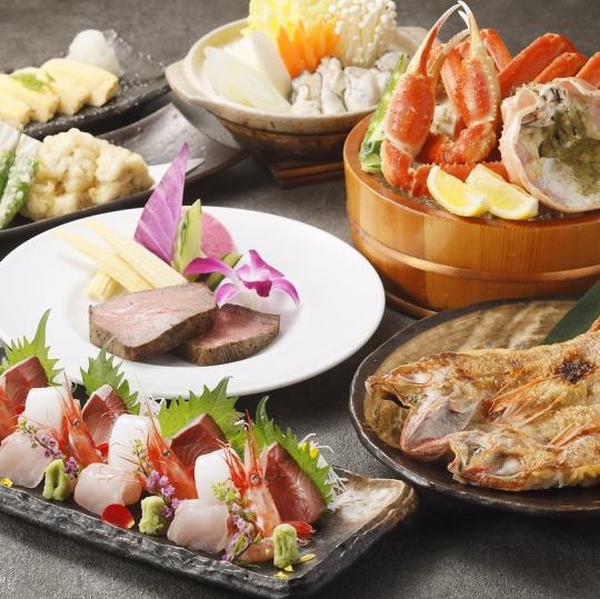 [Enjoy Kanazawa in winter] 7 carefully selected dishes of high-quality seafood including blackthroat seaperch, seasonal crab, and fresh fish! 120-minute all-you-can-drink course