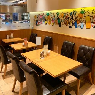 Table seating that can accommodate a variety of numbers of people.