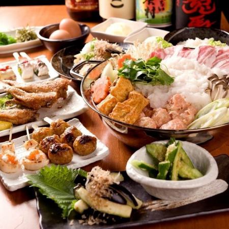 ＜飲み放題付き＞具沢山の鍋や串焼、地鶏など全7品『六白黒豚のみぞれ鍋コース』4500円