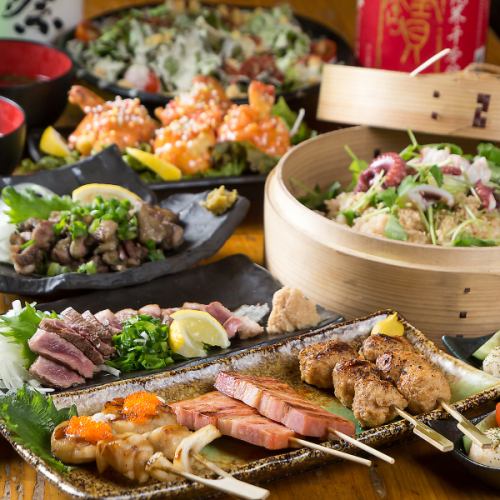＜飲み放題付き＞串3種やエビマヨ、〆蛸飲せいろ蒸しなど全7品『4,500円コース』