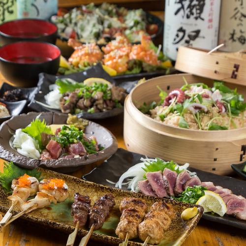 <飲み放題付き>牛ハラミ含む串3種やエビマヨ、マグロ炙りなど全8品『5,000円コース』