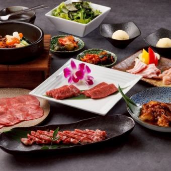 [Carefully Selected Yakiniku Course] 11 dishes in total including Omi beef assortment, dragon rib, salted tongue, etc. 6,600 yen (tax included)