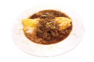 Fluffy cheese omelet with beef tendon demi sauce