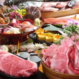 [Sendai's Best] "Sendai Beef Sukiyaki + Grilled Sirloin Sushi Course" 7,000 → 6,000 yen [7 dishes + 120 minutes of all-you-can-drink]