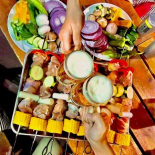 テラス席限定★手ぶらBBQ肉＆海鮮欲張りコース★5480円【料理8品＋飲放120分】