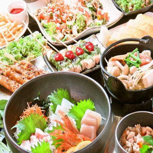 【最受歡迎的宴會！】附贈120分鐘無限暢飲！附瀨戶內鮮魚生魚片的「Manpuku！」套餐4,200日圓→3,980日元