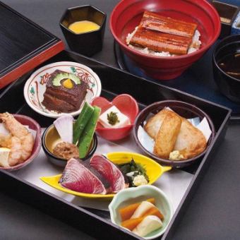 【特別晚餐】前菜7種拼盤+鹿兒島鰻魚飯～附一杯飲料4,000日元⇒3,500日元