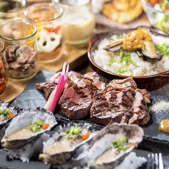 破格の4000円!5名様~【GRILL お試しコース】2時間の飲み放題付き!人気の牛タンに牡蠣ついて