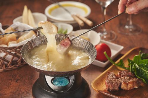 Authentic cheese fondue made from shaving cheese