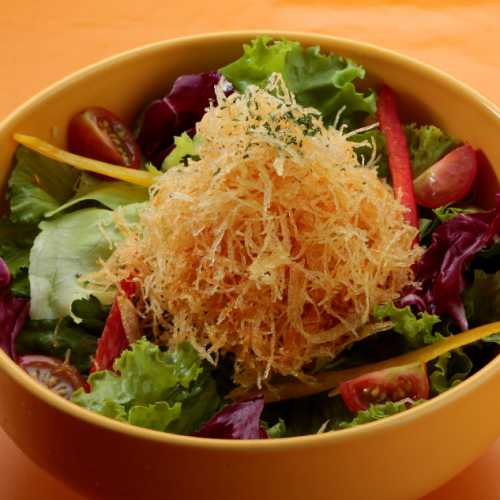 Crispy potatoes and colorful vegetable salad