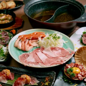 Five fresh fish delivered directly from the factory, Wagyu beef steak, and luxurious shabu-shabu course with Wagyu beef and snow crab [3 hours of all-you-can-drink]