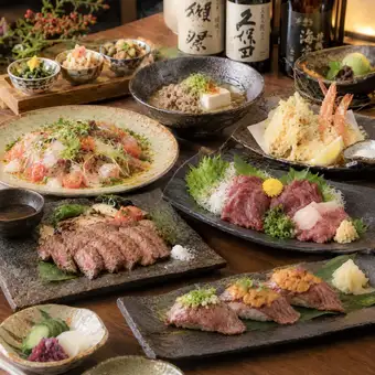 【冬季限定】盡享時令美味,包括A4和牛牛排和產地直送的新鮮海鮮-奢華冬季套餐-【3小時暢飲】