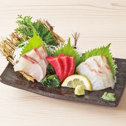 Assortment of 3 types of sashimi including bluefin tuna