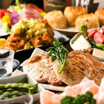 NEW【名物を堪能◎】鶏もも炭火焼と馬刺し付3時間飲放題!全8品 <6,000円⇒5，000円>弁財天コース