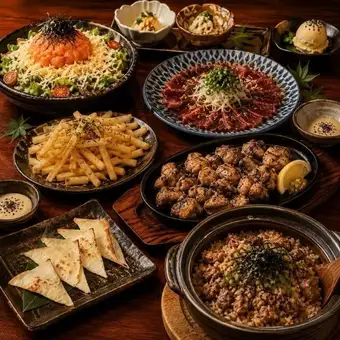 NEW [Enjoy our specialty◎] Charcoal-grilled chicken thigh and horse sashimi included! 3-hour all-you-can-drink! 8 dishes in total <6,000 yen ⇒ 5,000 yen> Benzaiten Course