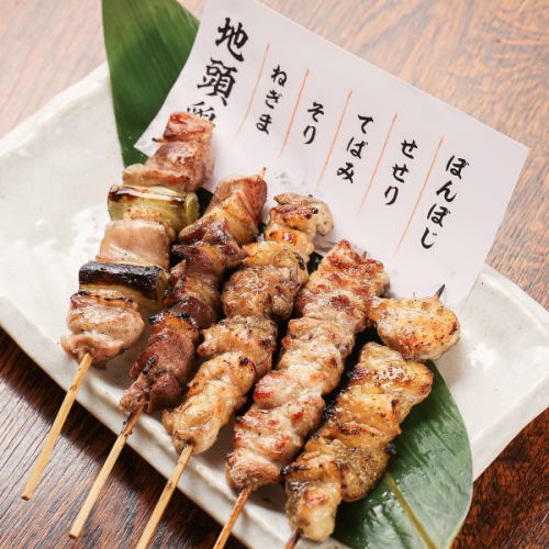香ばしく焼き上げた地頭鶏串と生つくね