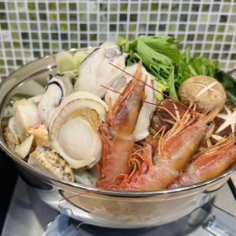 ネット予約限定【海鮮鍋コース（醤油・味噌・塩）飲み放題付き】全8品！！