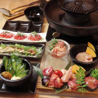 【讃岐コーチン×熊本馬刺し】名物の鶏焼肉や馬刺し赤身を味わう◆全7品2H飲放付5000円(税込)