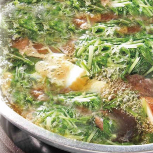 Harihari hot pot with chicken and mizuna
