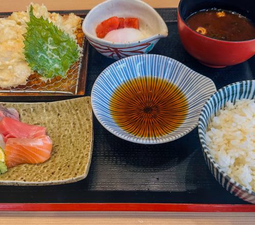 【平日午餐】生鱼片和鸡肉天妇罗套餐