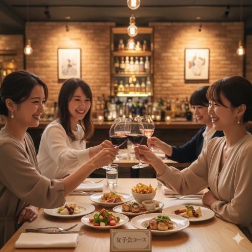 【女子会プラン】飲み放題（グラスワイン含）＋全5品デザート付の限定コース《4400円税込》