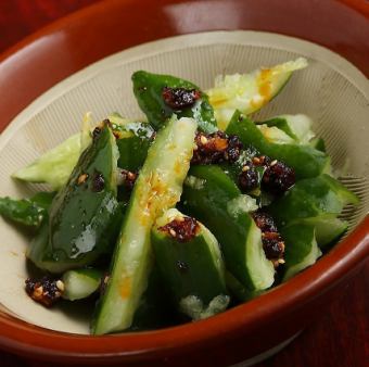 Seared Nichinan cucumber Edible chili oil